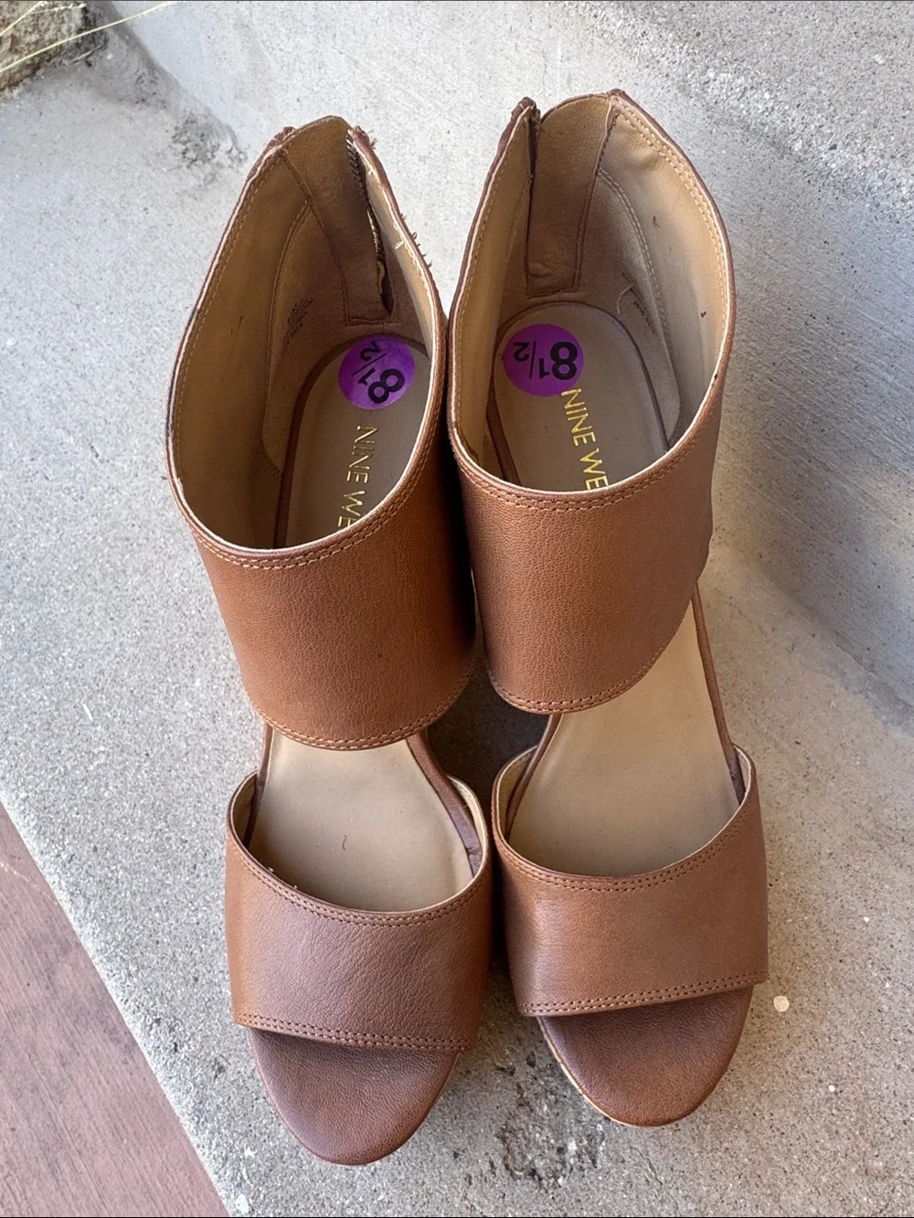 Nine West Brown Tan Cork Wedge Sandals